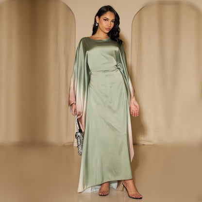 GJ-597 Abaya Gradient Color Waist-Tied Batwing Sleeve Dress