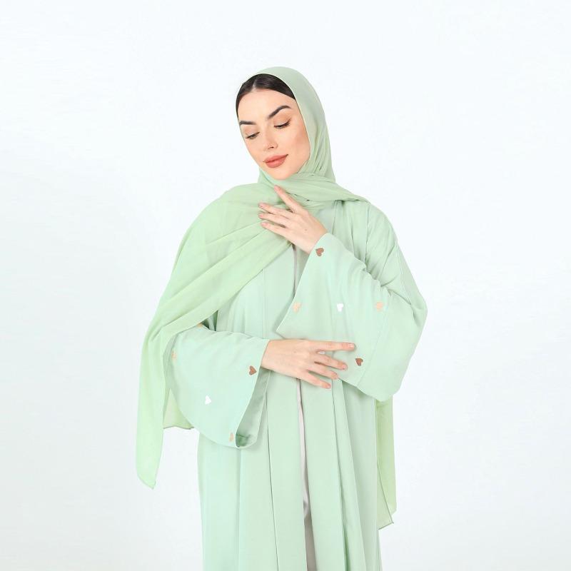 TY-507 Elegant Heart Embroidery Open-Front Maxi Cardigan Robe Dresses