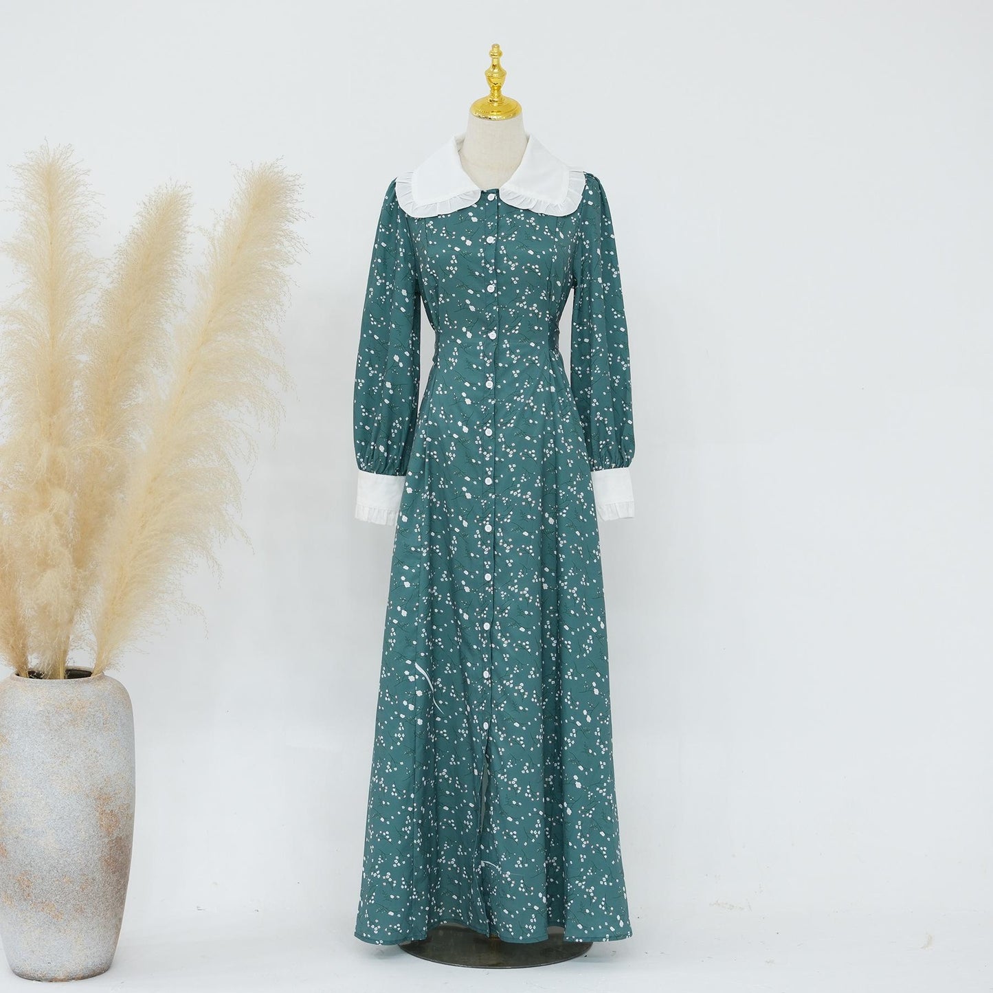 TY-619 Pure Beauty Floral Peter Pan Collar Age-Defying Long Dress