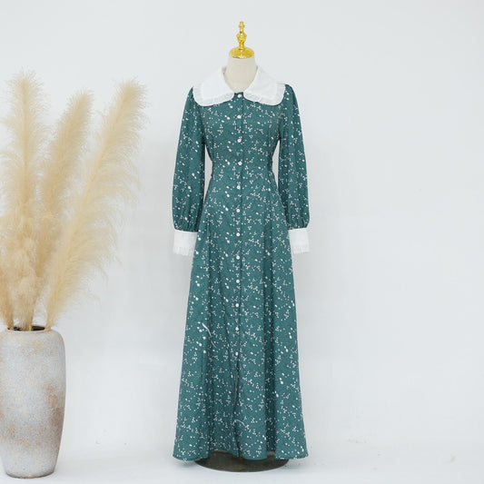 TY-619 Pure Beauty Floral Peter Pan Collar Age-Defying Long Dress