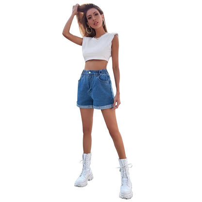 GUJI—189 Loose Fit Women's Denim Shorts High Waist Slimming Casual Pants For Spring/Summer Fashion pants slim-fitting casual jeans fitted chic