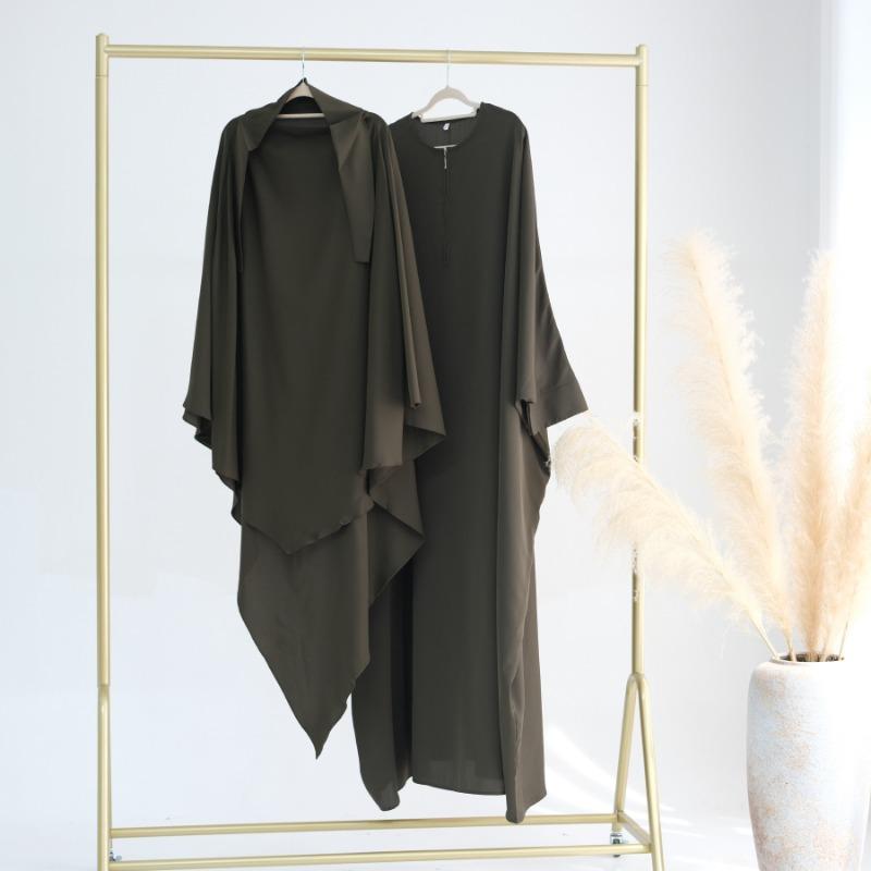 TY-595 Oversized Solid Color Batwing Sleeve Long Robe With Headscarf