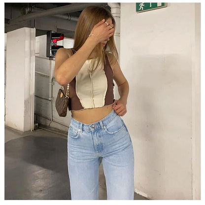 GUJI—68 New High-Waisted Straight-Leg Water Washed Denim Jeans INS Commuter Blue Long Pants Cotton Women's Perfect Denim Casual Low Waistfashion