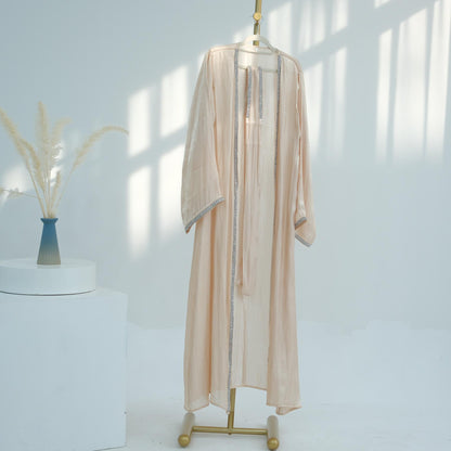TY-617 Everyday Solid Color Trimmed Long Robe Cardigan