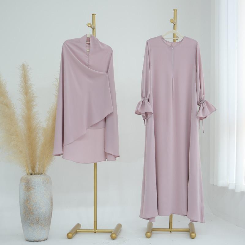 TY-605 Bell Sleeve Solid Color Ankle-Length Dress