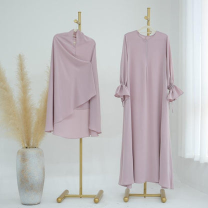 TY-605 Bell Sleeve Solid Color Ankle-Length Dress