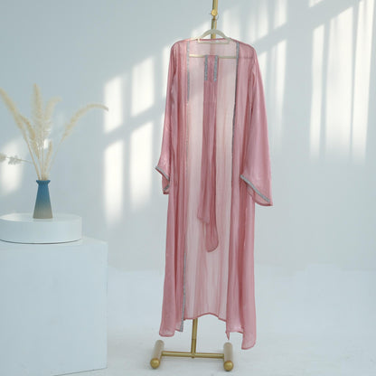 TY-617 Everyday Solid Color Trimmed Long Robe Cardigan