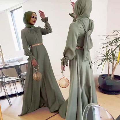 ZM-2 Noble Satin Long Sleeve Gown Pretty Dress Fashion Elegant Long Party Gown