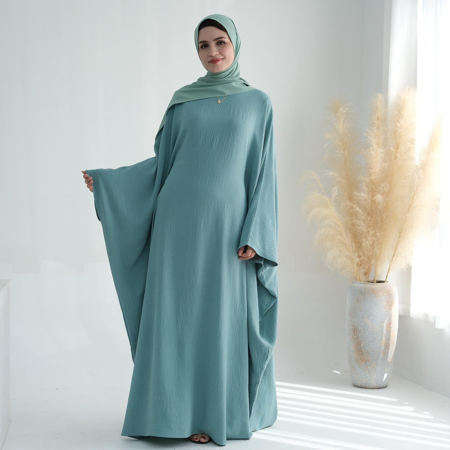 TY-602 Abaya Party Dress With Cinched Waist And Batwing Sleeves