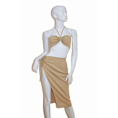 GUJI—47 Summer New Sexy Halter Neck Backless Crop Top And Split Dress Set For Women Fashion