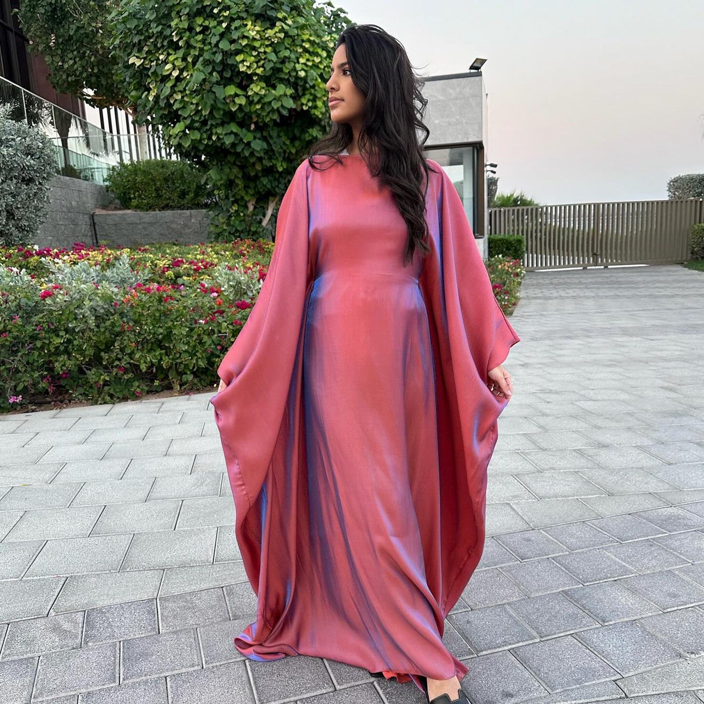TY-494 Abaya Party Dress, Shimmer Fabric Gown, Elegant Long Robe