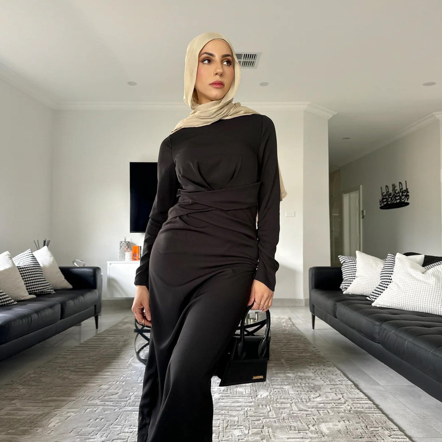 TY-634 Abaya Waist-Tie Elegant Maxi Dress