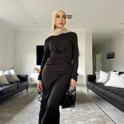 TY-634 Abaya Waist-Tie Elegant Maxi Dress