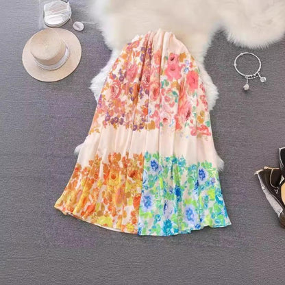 GUJI—44 Hot-Selling Elegant Flutter Sleeve V-Neck Waist-Tightening Slimming A-Line Printed Midi Dress For Beach Vacations Fashion free people