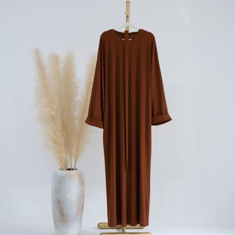 TY-609 High-Quality Solid Color Round Neck Ribbed Knit Dress