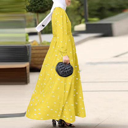 ZM-166 Autumn Floral Swing Dress With Polka Dot Print Long Sleeves, Elegant Round Neck Floral Dress Off Shoulder Sexy Formal Dresses Fashion