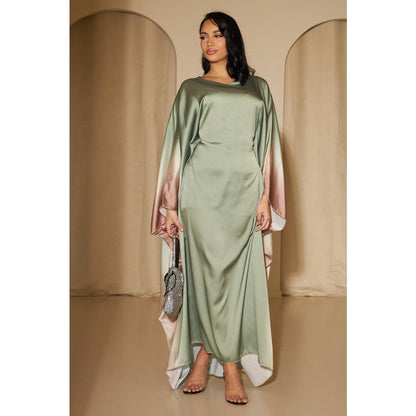 GJ-597 Abaya Gradient Color Waist-Tied Batwing Sleeve Dress