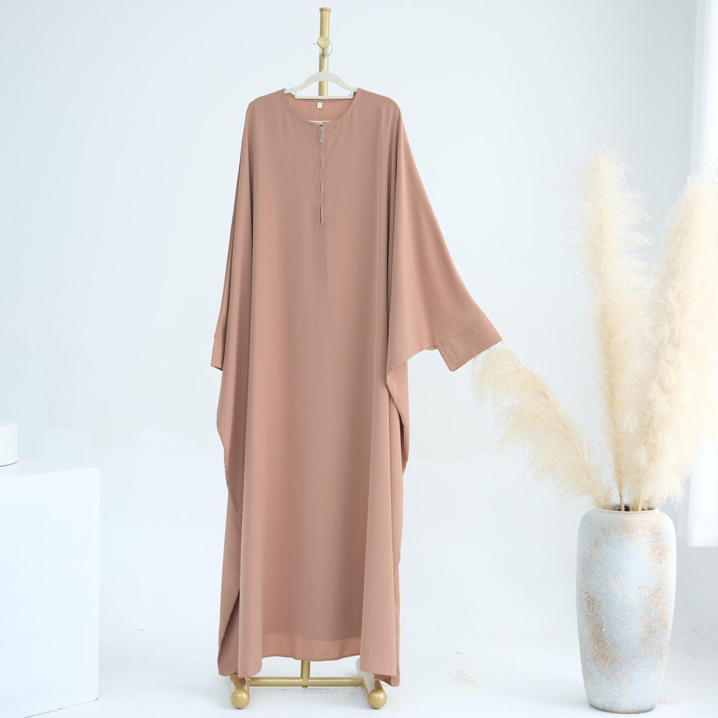 TY-595 Oversized Solid Color Batwing Sleeve Long Robe With Headscarf
