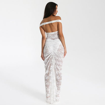 GUJI—362 Off-Shoulder Jumpsuit And High Waist Long Skirt Set