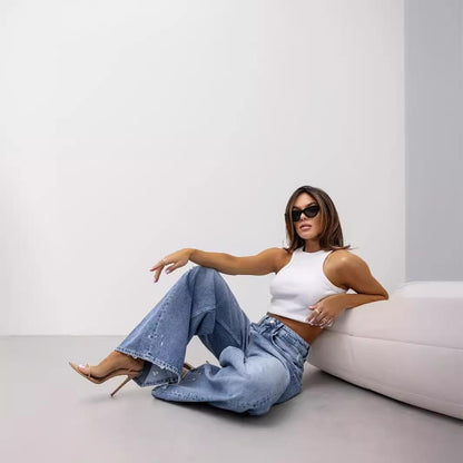GUJI—171 Vintage Straight-Leg Distressed Jeans - New Wide-Leg Foreign Trade Pants Distressed Denim Fashion