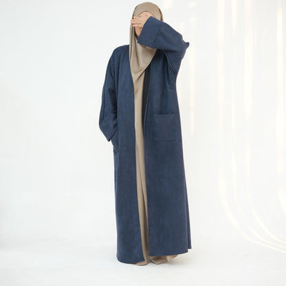 TY-632 Fall/Winter Suede Velvet Open Front Maxi Dress