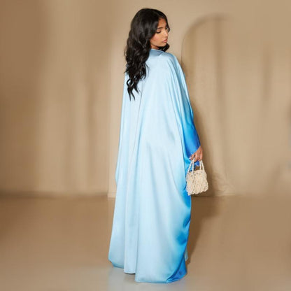 GJ-597 Abaya Gradient Color Waist-Tied Batwing Sleeve Dress