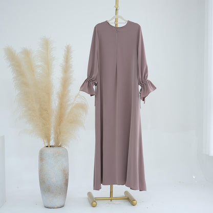 TY-605 Bell Sleeve Solid Color Ankle-Length Dress