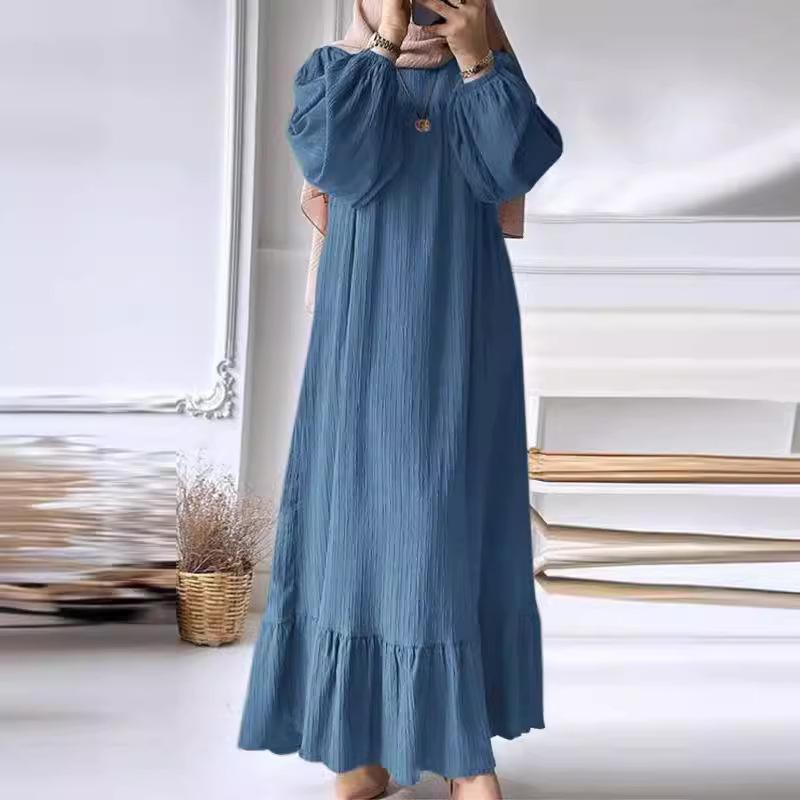 ZM-3 2024 Women's Long Gown - New Spring/Autumn Fashion Puff Sleeve Vintage Pocket Ruffled Hem Dress Pretty Dressfashion Goddess Dress Occasion Dress Dresses One Shoulder