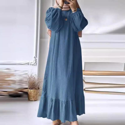 ZM-3 2024 Women's Long Gown - New Spring/Autumn Fashion Puff Sleeve Vintage Pocket Ruffled Hem Dress Pretty Dressfashion Goddess Dress Occasion Dress Dresses One Shoulder