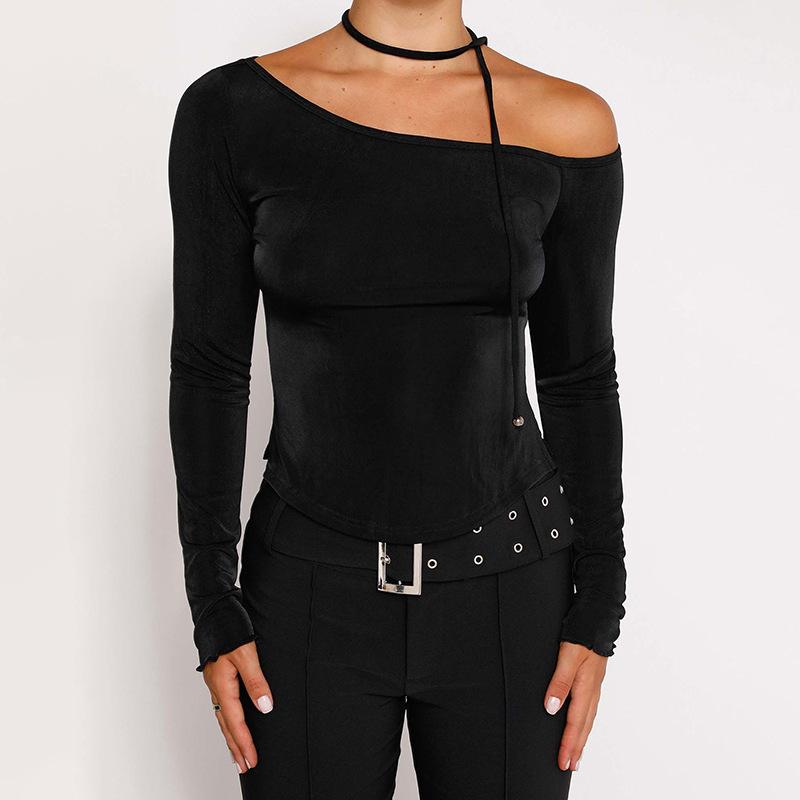 GUJI—193 Women's INS Spring New Arrival Solid Color Off-Shoulder Long Sleeve Slim Fit Fashion Solid Chic