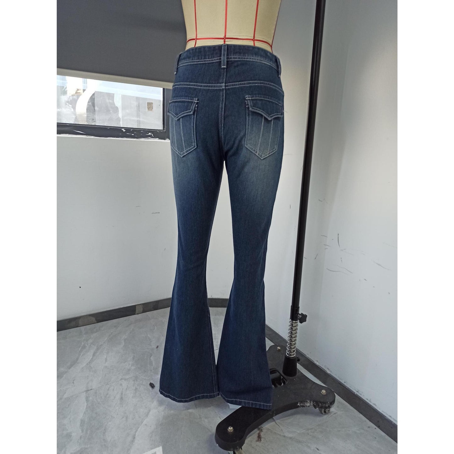 GUJI—181 Fashion High-Waisted Multi-Pocket Flared Jeans For Women Fashion teacher clothes