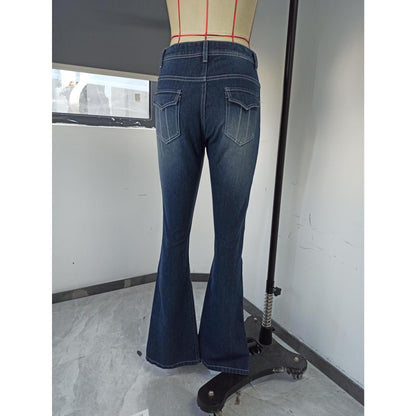 GUJI—181 Fashion High-Waisted Multi-Pocket Flared Jeans For Women Fashion teacher clothes