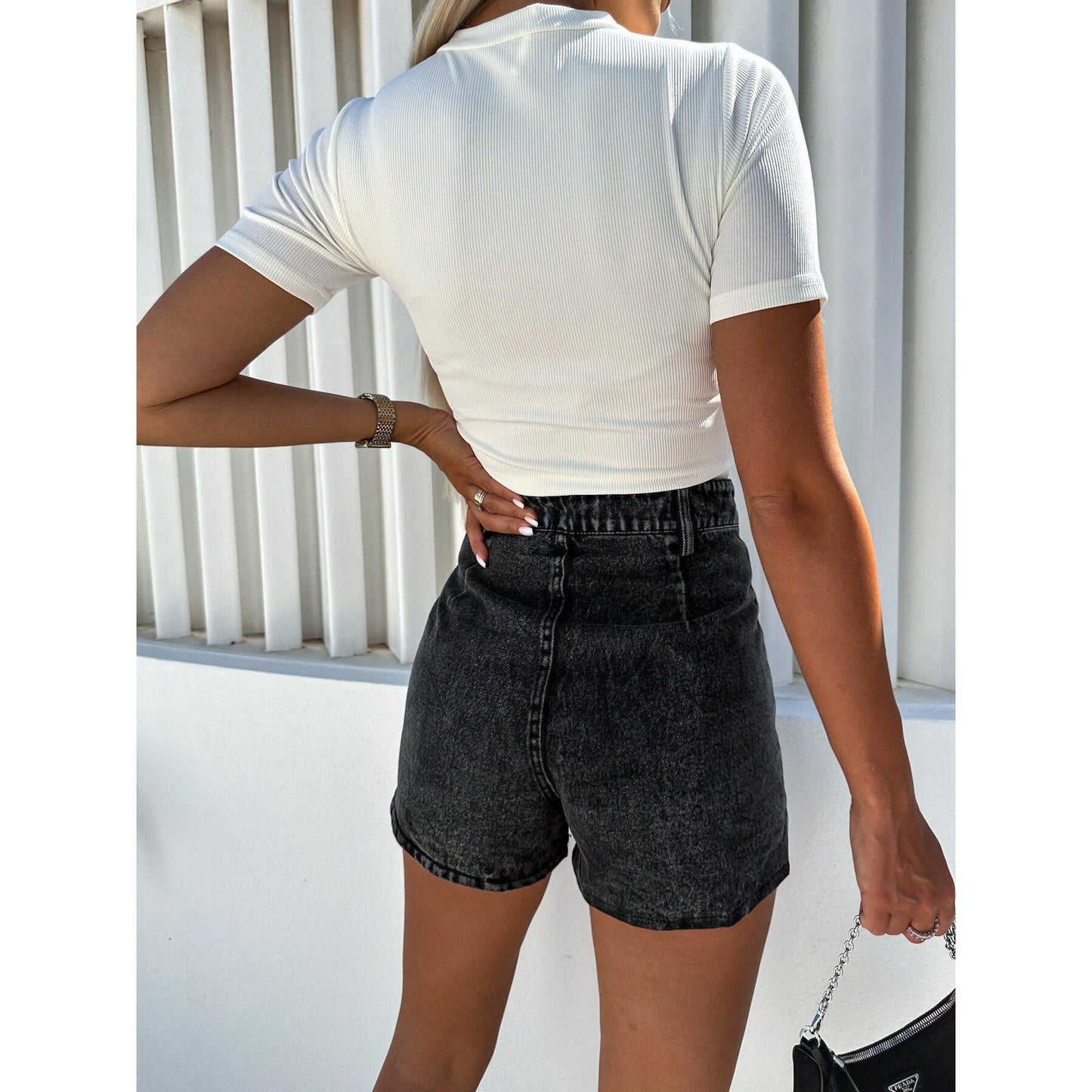 GUJI—-73 Hot-Selling Youthful Sexy Two-Piece Anti-Exposure Stretch Denim Skirtfashion teacher clothes