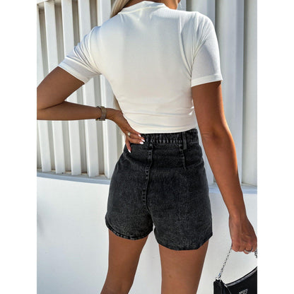 GUJI—-73 Hot-Selling Youthful Sexy Two-Piece Anti-Exposure Stretch Denim Skirtfashion teacher clothes