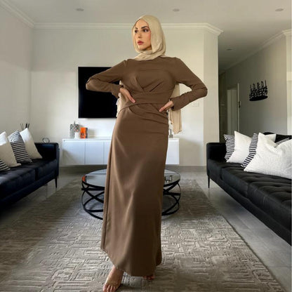 TY-634 Abaya Waist-Tie Elegant Maxi Dress