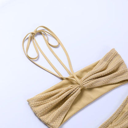 GUJI—47 Summer New Sexy Halter Neck Backless Crop Top And Split Dress Set For Women Fashion