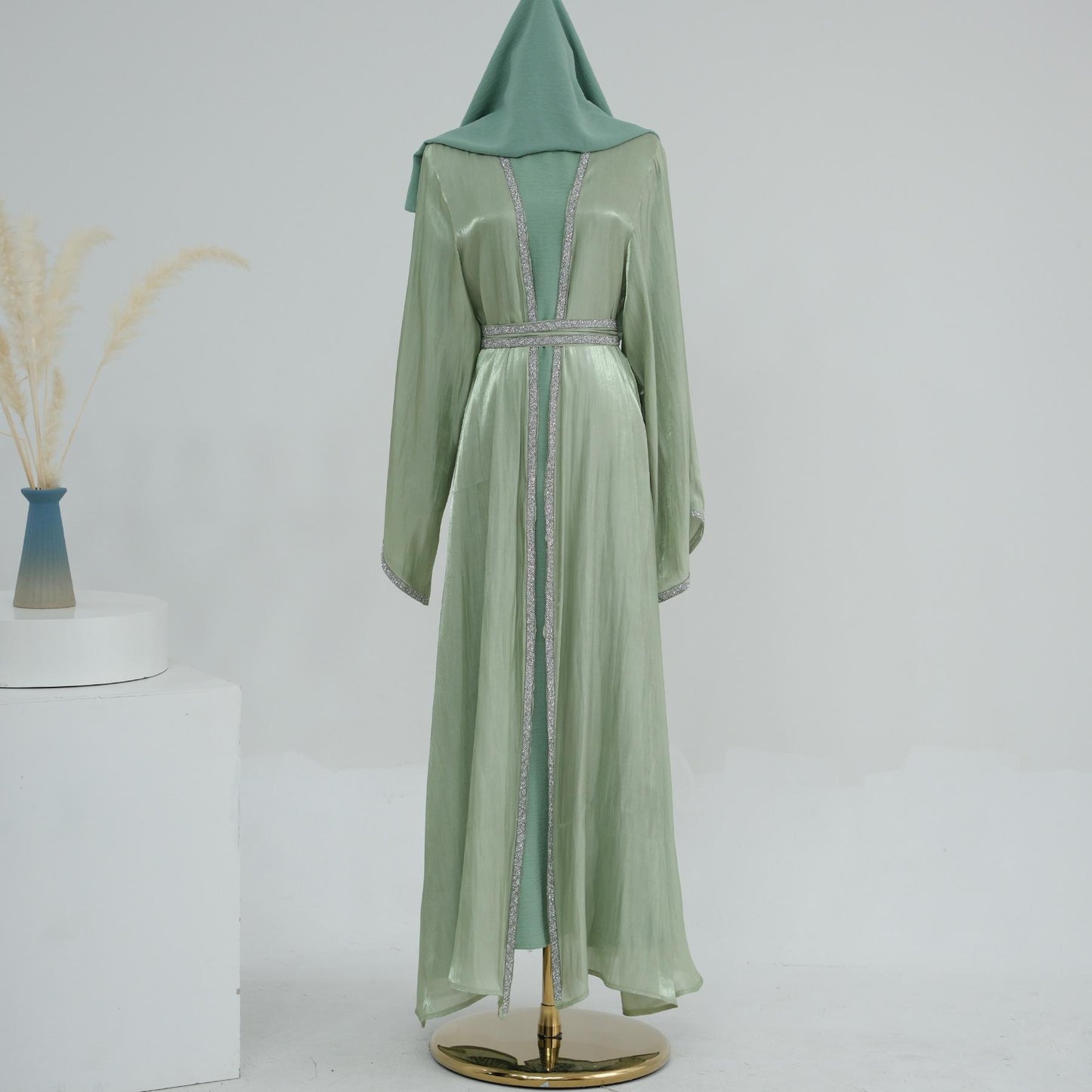 TY-617 Everyday Solid Color Trimmed Long Robe Cardigan