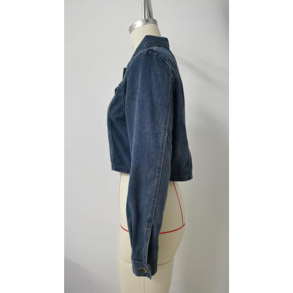 GUJI—-95 Denim Short Jacket For Women, Long Sleevefashion white tanktop plain minimalist denim jacke