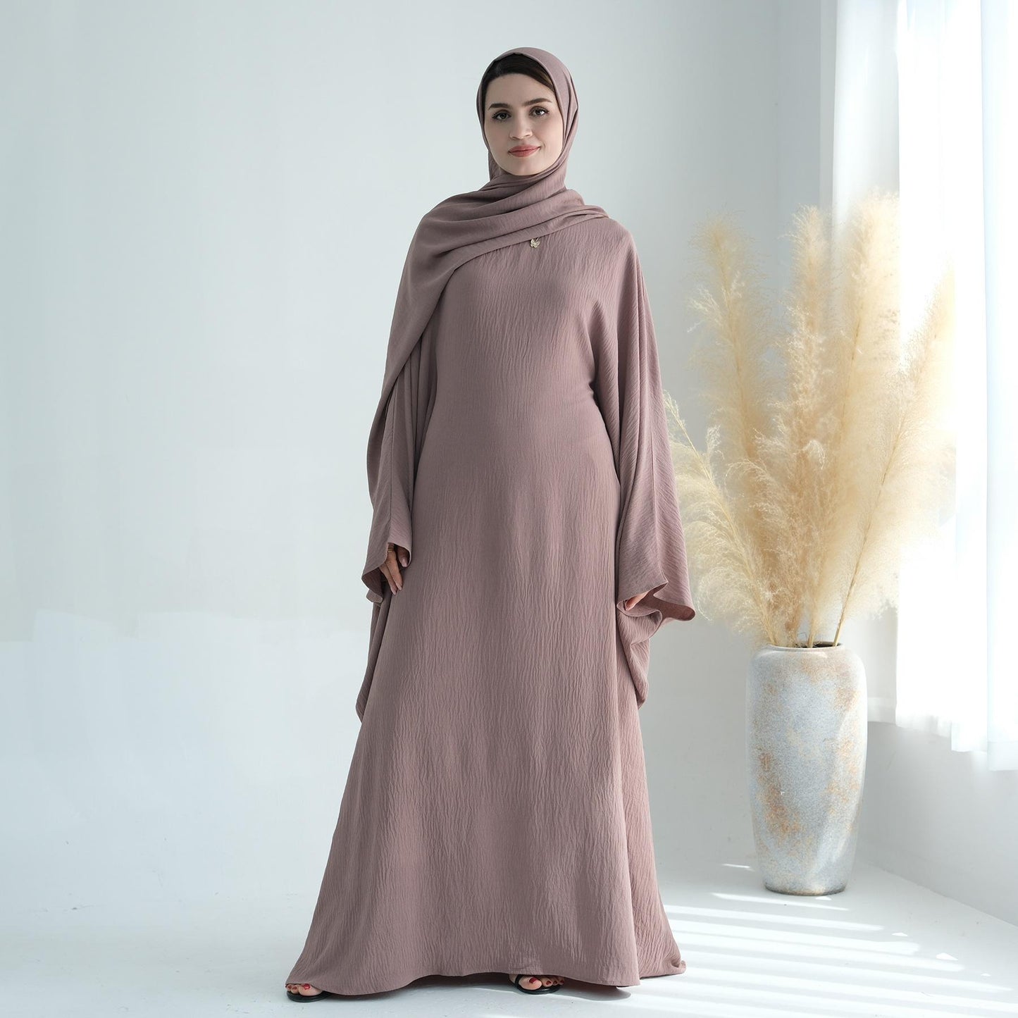 TY-602 Abaya Party Dress With Cinched Waist And Batwing Sleeves