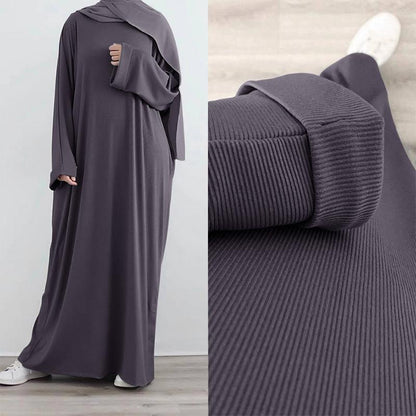 TY-609 High-Quality Solid Color Round Neck Ribbed Knit Dress
