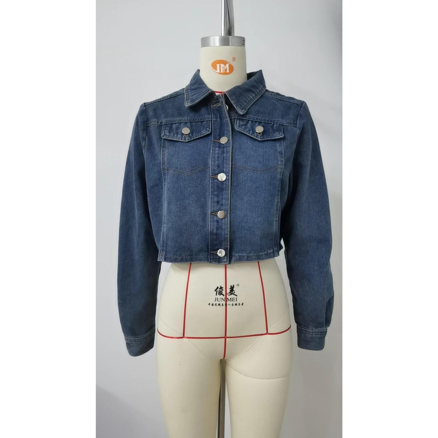 GUJI—-95 Denim Short Jacket For Women, Long Sleevefashion white tanktop plain minimalist denim jacke