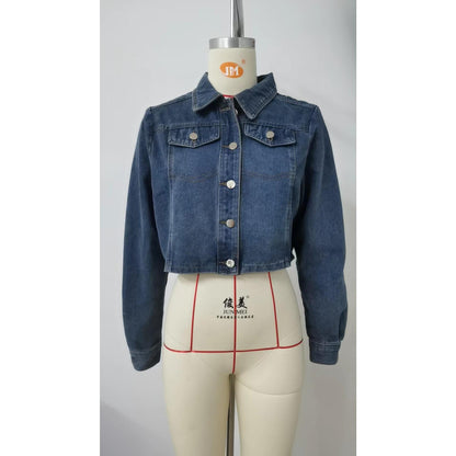 GUJI—-95 Denim Short Jacket For Women, Long Sleevefashion white tanktop plain minimalist denim jacke