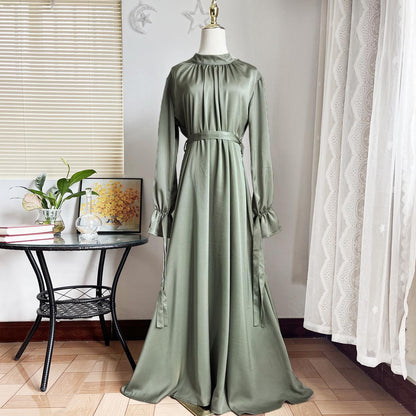 GUJI—2 Noble Satin Long Sleeve Gown Pretty Dress Fashion oy s beauty
