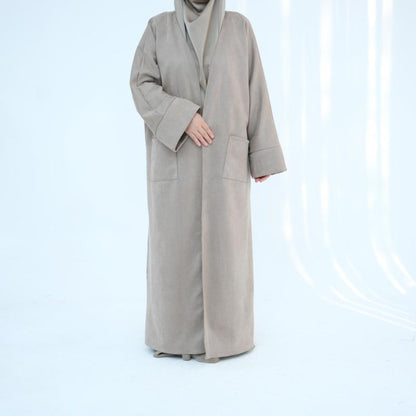 TY-632 Fall/Winter Suede Velvet Open Front Maxi Dress