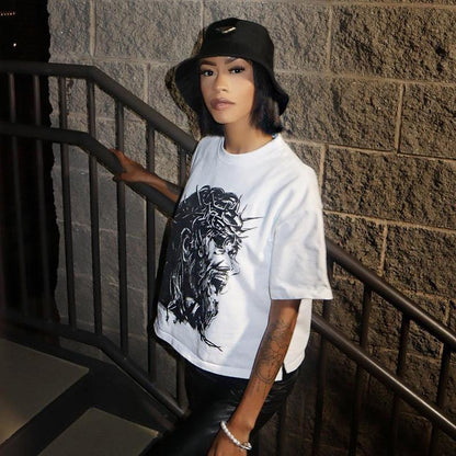 GUJI—130 New Color Block Letter Printed Round Neck Short Sleeve Crop Top Solid Chic T-shirts Customized Fashion baggy