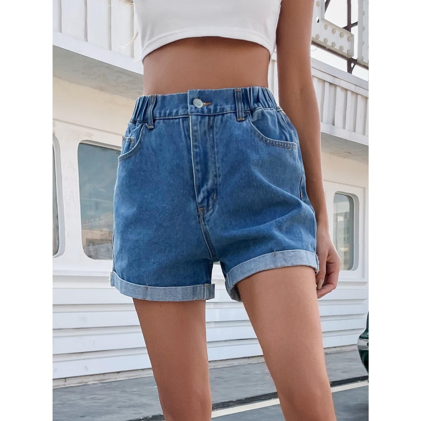 GUJI—189 Loose Fit Women's Denim Shorts High Waist Slimming Casual Pants For Spring/Summer Fashion pants slim-fitting casual jeans fitted chic
