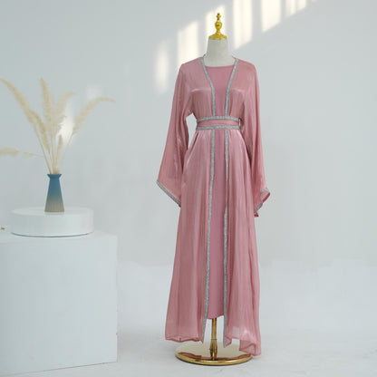 TY-617 Everyday Solid Color Trimmed Long Robe Cardigan