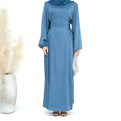 GJ-603 Abaya Solid Color High-Neck Slim-Fit Ribbon Dress