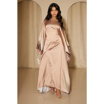 GJ-597 Abaya Gradient Color Waist-Tied Batwing Sleeve Dress