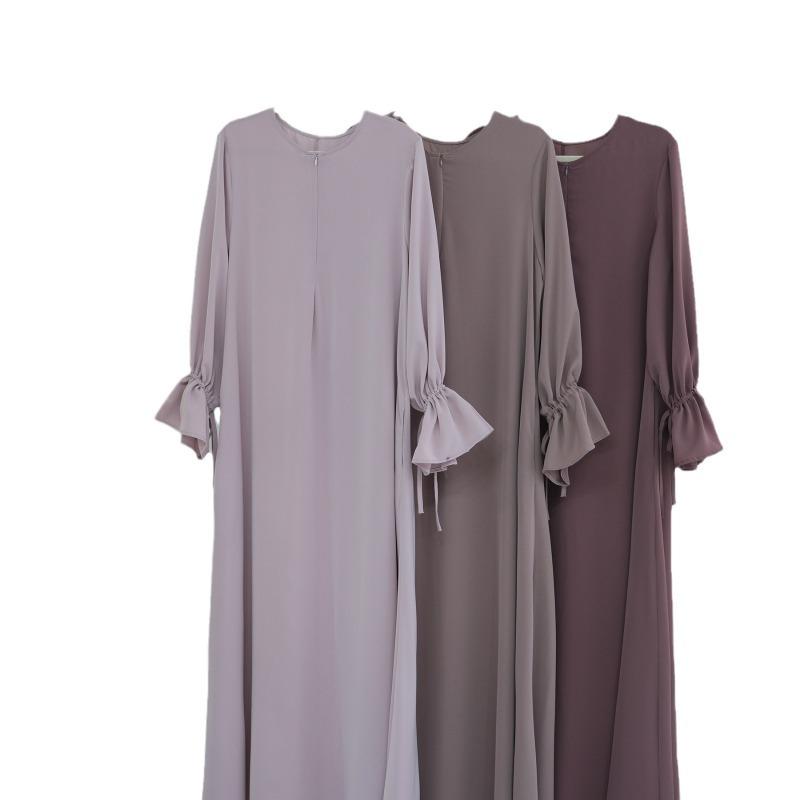 TY-605 Bell Sleeve Solid Color Ankle-Length Dress
